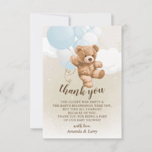 Teddybär mit blauen Ballons Dankeschön-Karte Einladung