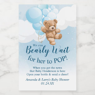 Teddybär mit blauen Ballons Mini-Weinetikett Weinetikett