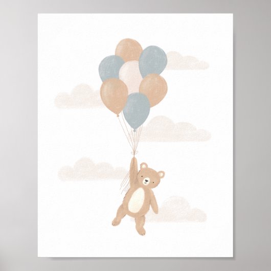 Teddybär mit blauen Ballons Poster (Vorne)