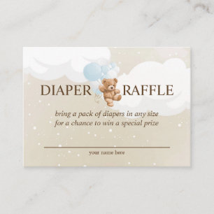 Teddybär mit blauen Ballons Windel-Raffle-Karte Begleitkarte