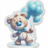 Teddybär mit blauen Luftballons Aufkleber (Vorderseite)