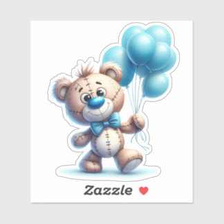 Teddybär mit blauen Luftballons Aufkleber
