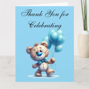 Teddybär mit blauen Luftballons Dankeskarte