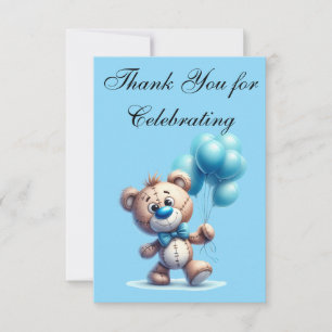 Teddybär mit blauen Luftballons Dankeskarte