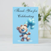 Teddybär mit blauen Luftballons Dankeskarte (Stehend Vorderseite)