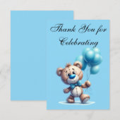 Teddybär mit blauen Luftballons Dankeskarte (Vorne/Hinten)