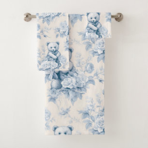 Teddybär mit blauen Rose Badhandtuch Set