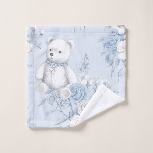 Teddybär mit blauen Rose Badhandtuch Set (Waschlappen)