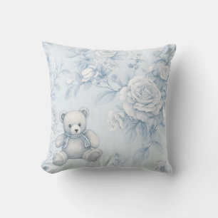 Teddybär mit blauen Rose Kissen