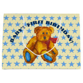 Teddybär mit blauen Sternen Große Geschenktüte (Vorderseite)