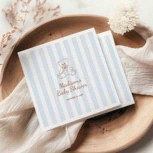 Teddybär mit blauen Streifen Baby-Party Serviette