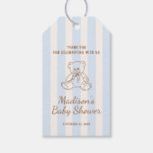 Teddybär mit blauen Streifen Baby Shower Geschenkanhänger (Vorderseite)
