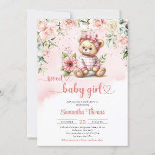 Teddybär mit Blume Babydusche Einladung