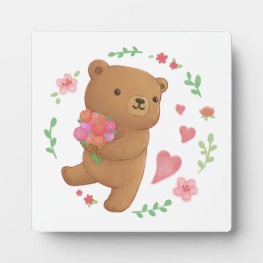 Teddybär mit Blumen Fotoplatte (Vorderseite)