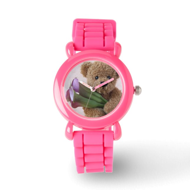 Teddybär mit Ccalla lilies Mädchenuhr Armbanduhr (Vorderseite)