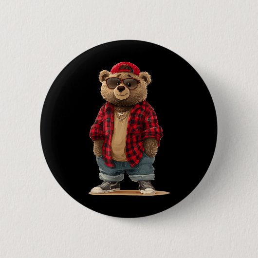 Teddybär mit cooler Sonnenbrille in Flanell-Grafik Button (Vorderseite)