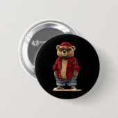 Teddybär mit cooler Sonnenbrille in Flanell-Grafik Button (Vorne & Hinten)