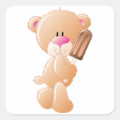 Teddybär mit Eisblock Quadratischer Aufkleber (Vorderseite)