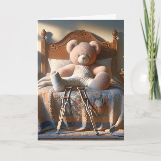 Teddybär mit gebrochenem Bein gute Besserung Karte (Vorderseite)