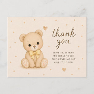Teddybär mit gelber Schleife Baby Shower Dankeschö Postkarte