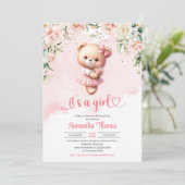 Teddybär mit Herz und Blume Einladung (Stehend Vorderseite)