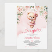 Teddybär mit Herz und Blume Einladung (Vorne/Hinten)
