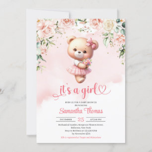 Teddybär mit Herz und Blume Einladung