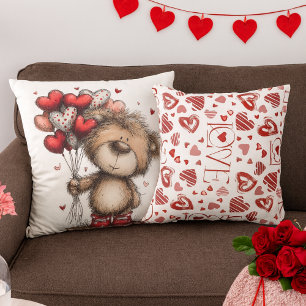 Teddybär mit Herzballons und LOVE-Muster Kissen