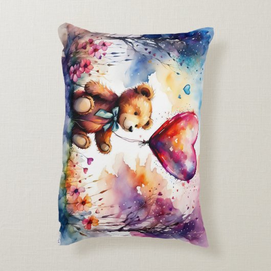 Teddybär mit herzerförmigen Ballons Dekokissen (Rückseite(Vertikal))