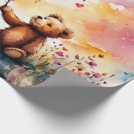 Teddybär mit herzerförmigen Ballons Geschenkpapier (Ecke)