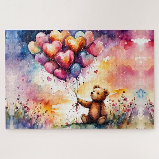 Teddybär mit herzerförmigen Ballons Puzzle (Horizontal)