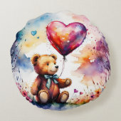 Teddybär mit herzerförmigen Ballons Rundes Kissen (Rückseite)