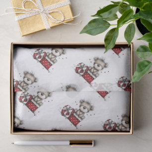 Teddybär mit Herzgeschenk und Punkten-Box Seidenpapier