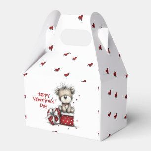 Teddybär mit Herzgeschenk und punktierter Schachte Geschenkschachtel