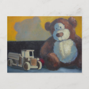 Teddybär mit Holzlastwagen Postkarte