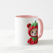 Teddybär mit Kapuze im Erdbeerkostüm. Tasse (VorderseiteRechts)