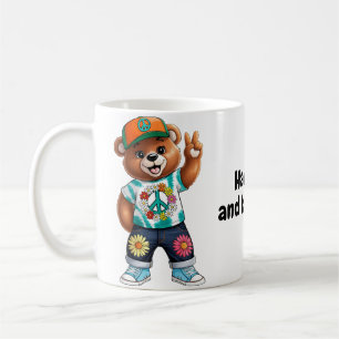 Teddybär mit lässiger friedlicher Ausstattung 1 Kaffeetasse