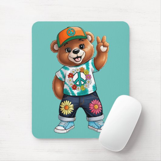 Teddybär mit lässiger friedlicher Ausstattung 1 Mousepad (Mit Mouse)