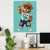 Teddybär mit lässiger friedlicher Ausstattung 1 Poster (Heimbüro)