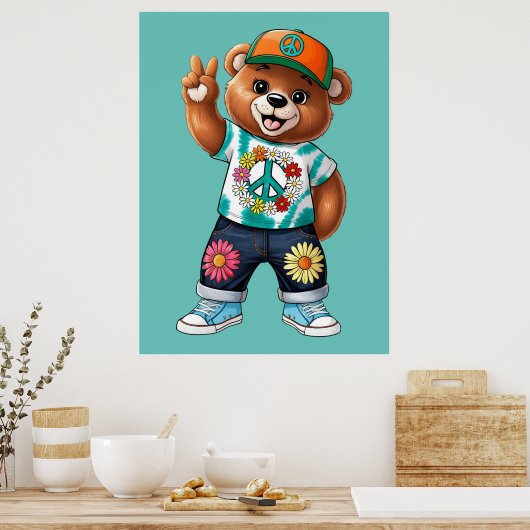Teddybär mit lässiger friedlicher Ausstattung 1 Poster (Küche)