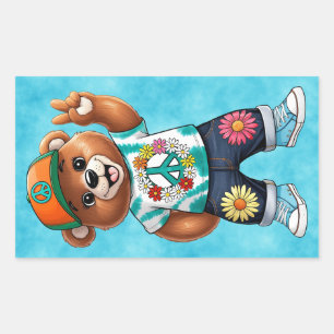 Teddybär mit lässiger friedlicher Ausstattung 1 Rechteckiger Aufkleber