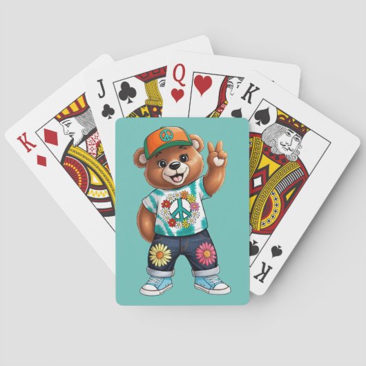 Teddybär mit lässiger friedlicher Ausstattung 1 Spielkarten (Rückseite)