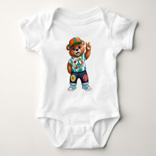 Teddybär mit lässiger friedlicher Kleidung 1 Baby Strampler