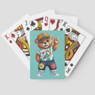 Teddybär mit lässiger friedlicher Kleidung 1 Spielkarten