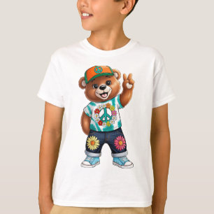 Teddybär mit lässiger friedlicher Kleidung 1 T-Shirt