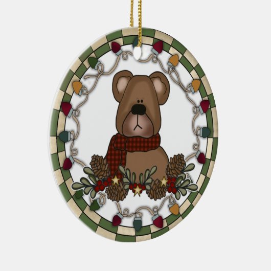 Teddybär mit Lichterbezug Keramik Ornament (Rechts)