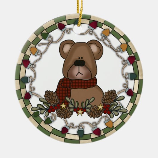 Teddybär mit Lichterbezug Keramik Ornament (Vorne)