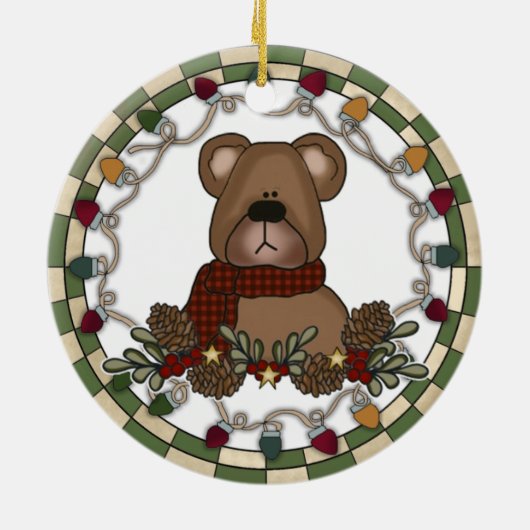 Teddybär mit Lichterbezug Keramik Ornament (Hinten)