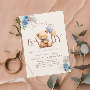 Teddybär mit Luftballon Boho Blaue Rose Baby Showe Einladung