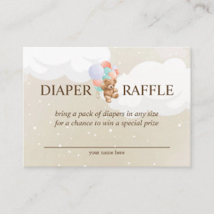 Teddybär mit mehrfarbigen Ballons Windel-Raffle Begleitkarte